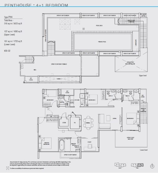 Floor plan of The Line @ Tanjong Rhu type PH 4, Penthouse, 3,423 sq ft